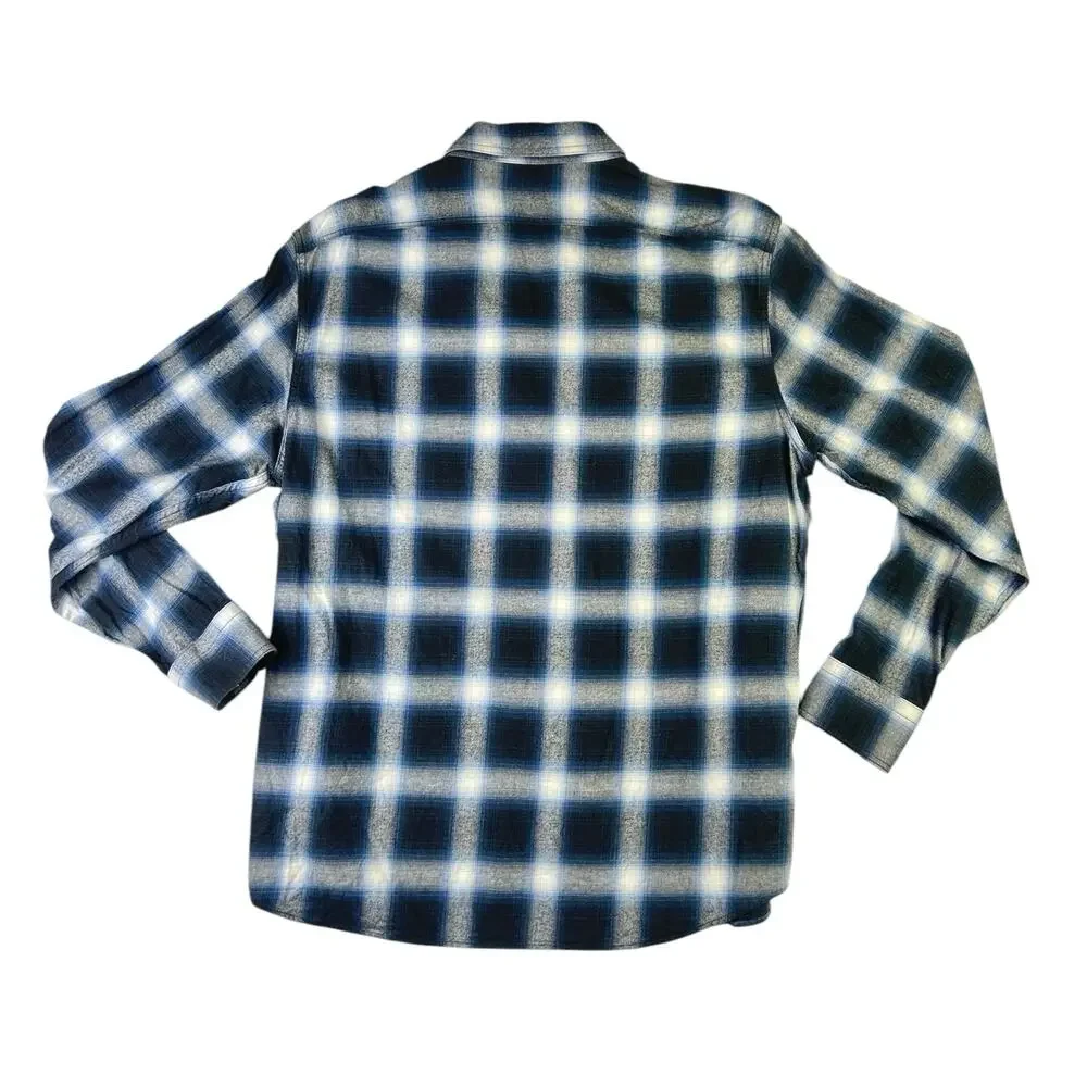 Banana Republic Men's Black Untucked Plaid Check Button Up Flannel Shirt Top L